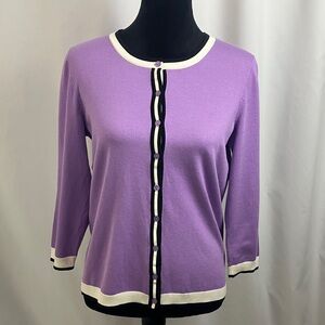 Talbots Lavender Cardigan with Black and Cream Accents Women’s Size Medium